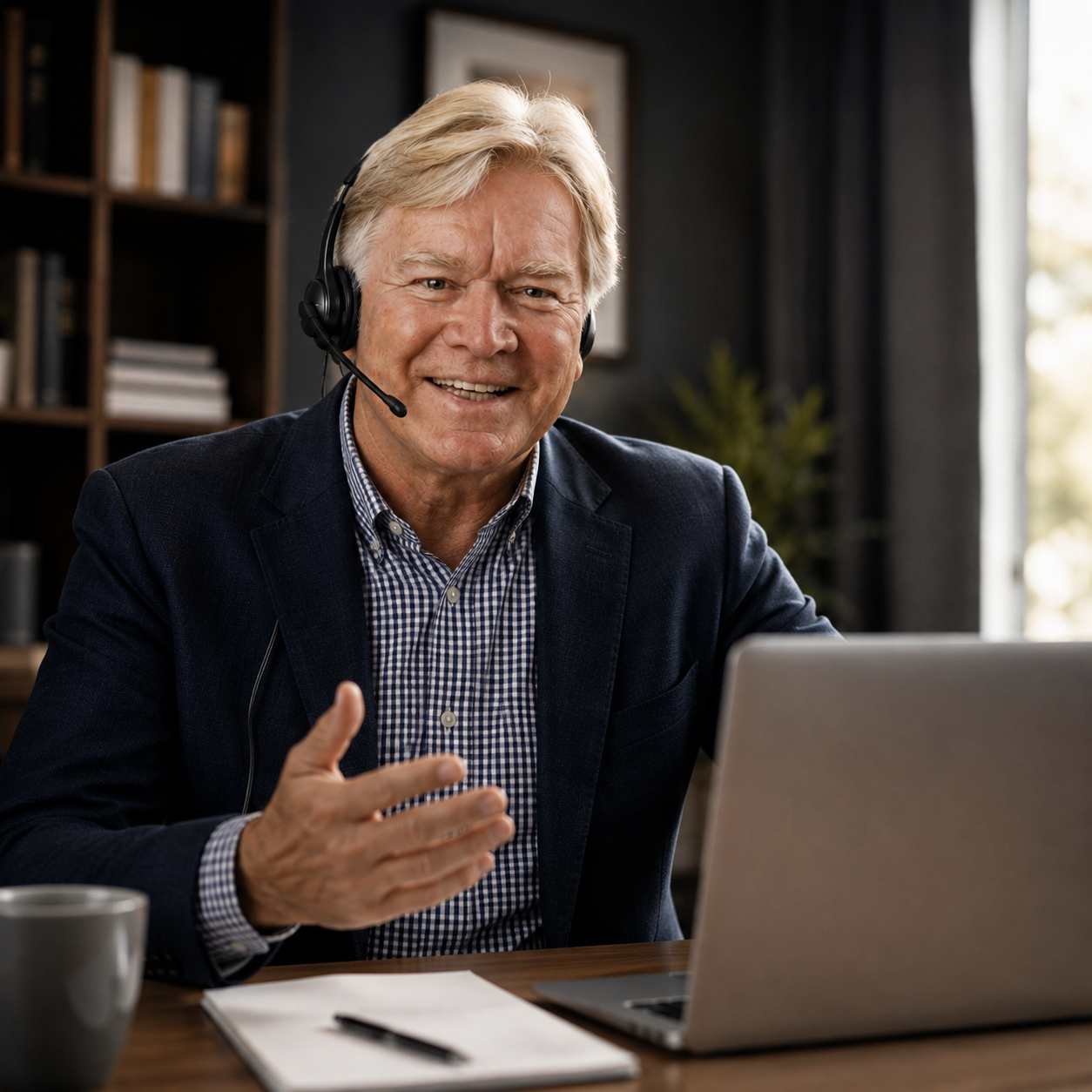 Final-expense agent on a phone consultation with a client