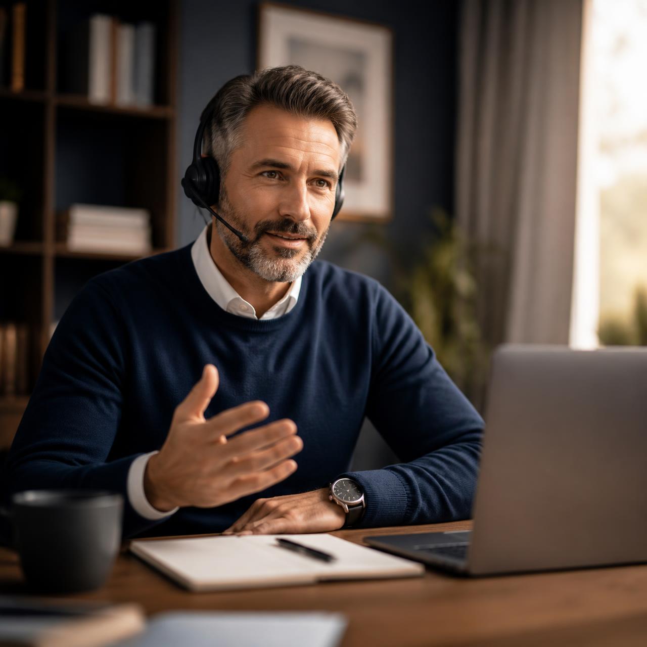 Final-expense agent on a phone consultation with a client